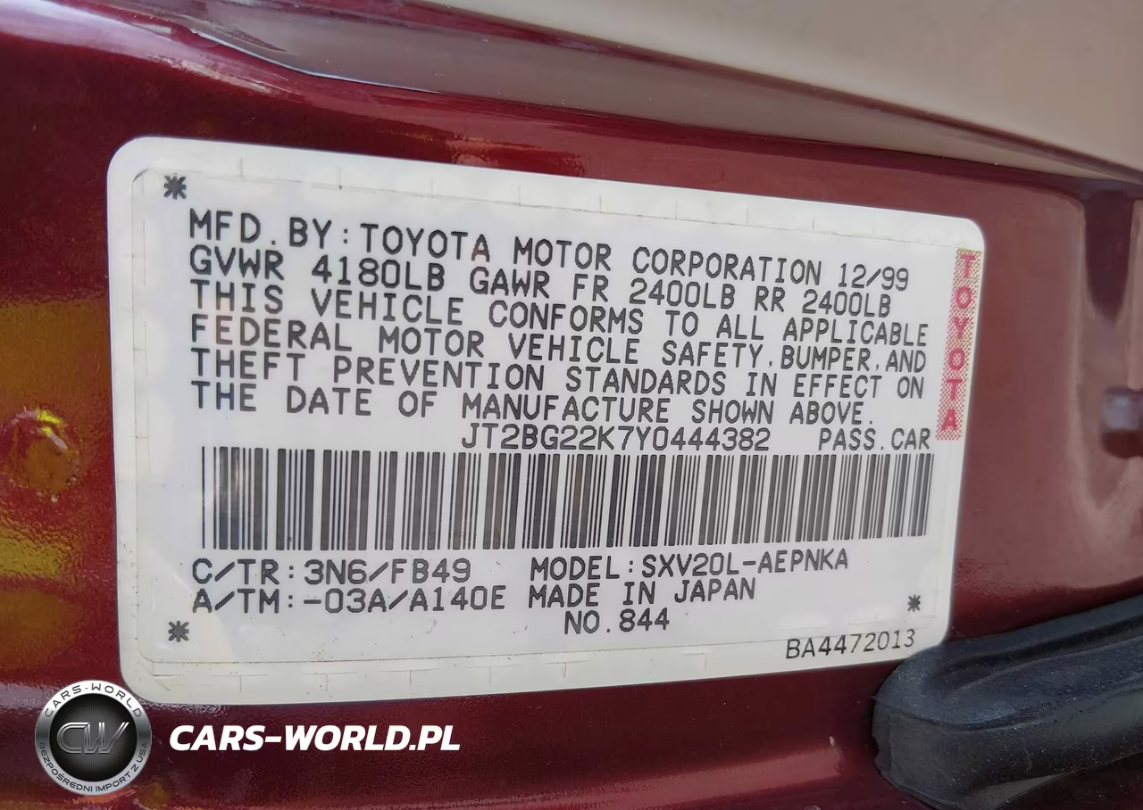 2000 Toyota Camry Le VIN:JT2BG22K7Y0444382 - 9