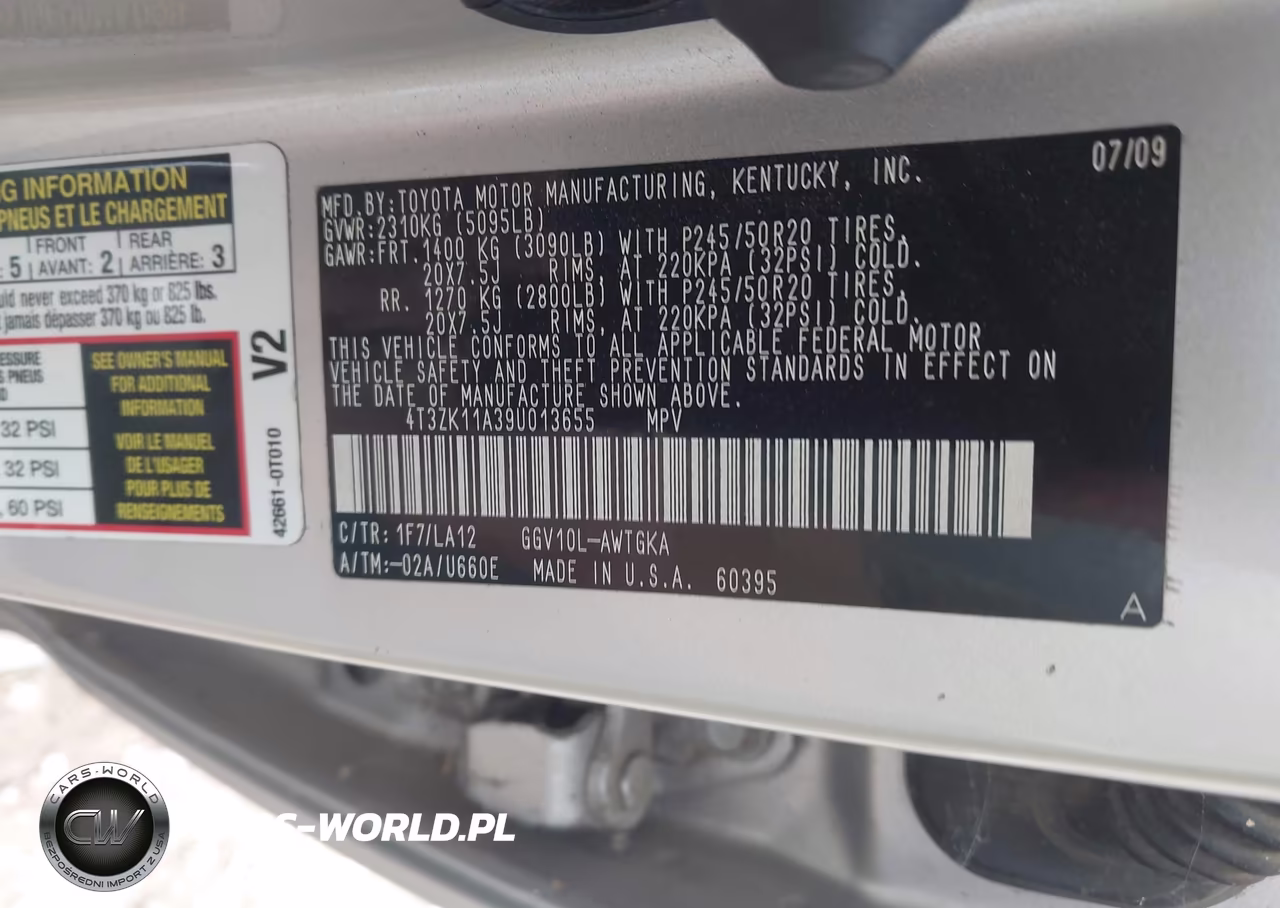 2009 Toyota Venza Base V6 VIN:4T3ZK11A39U013655 - 9