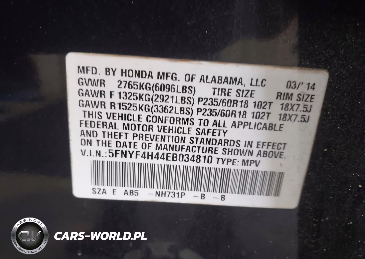2014 Honda Pilot Ex VIN:5FNYF4H44EB034810 - 9