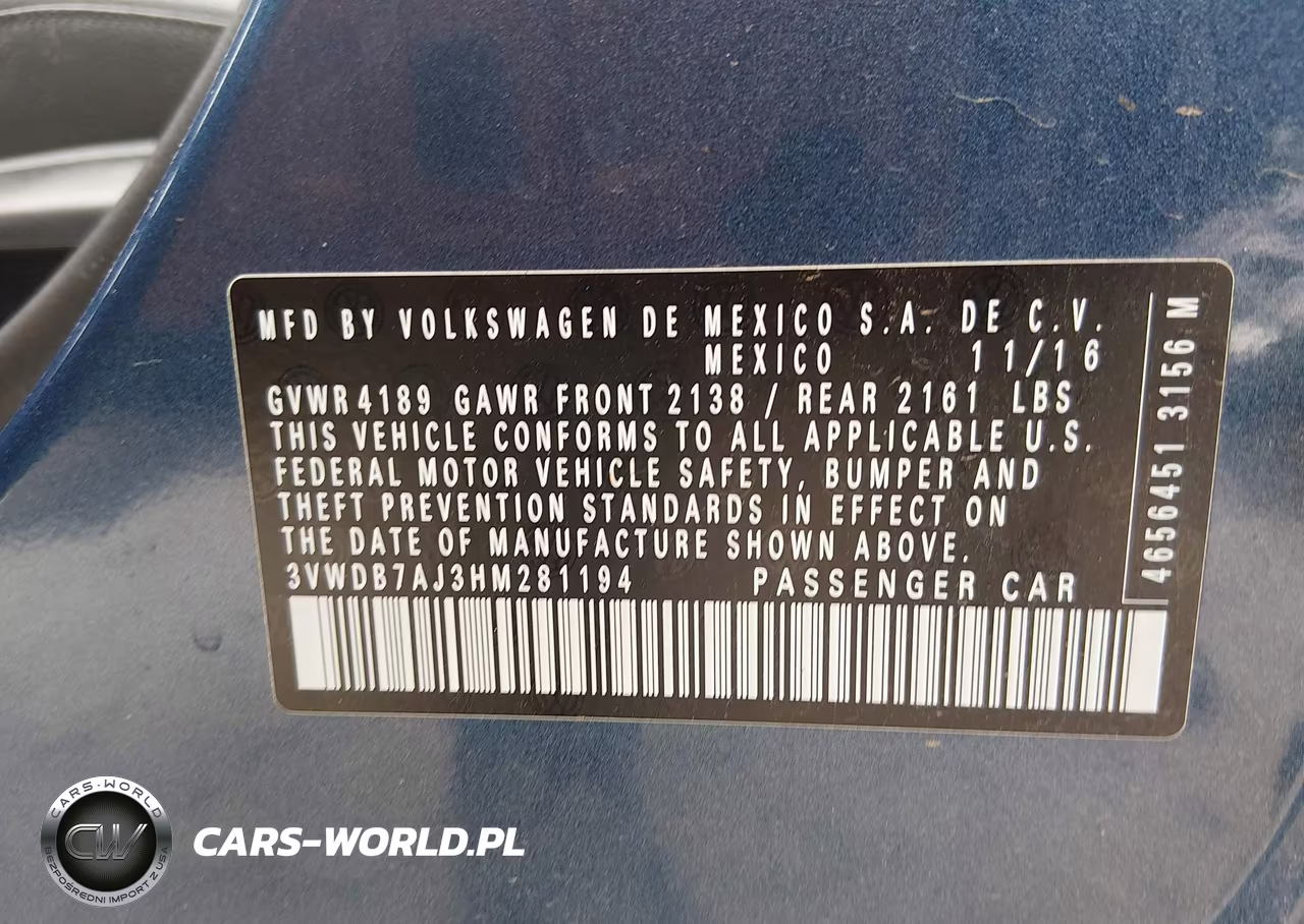 2017 Volkswagen Jetta 1.4T Se VIN:3VWDB7AJ3HM281194 - 9