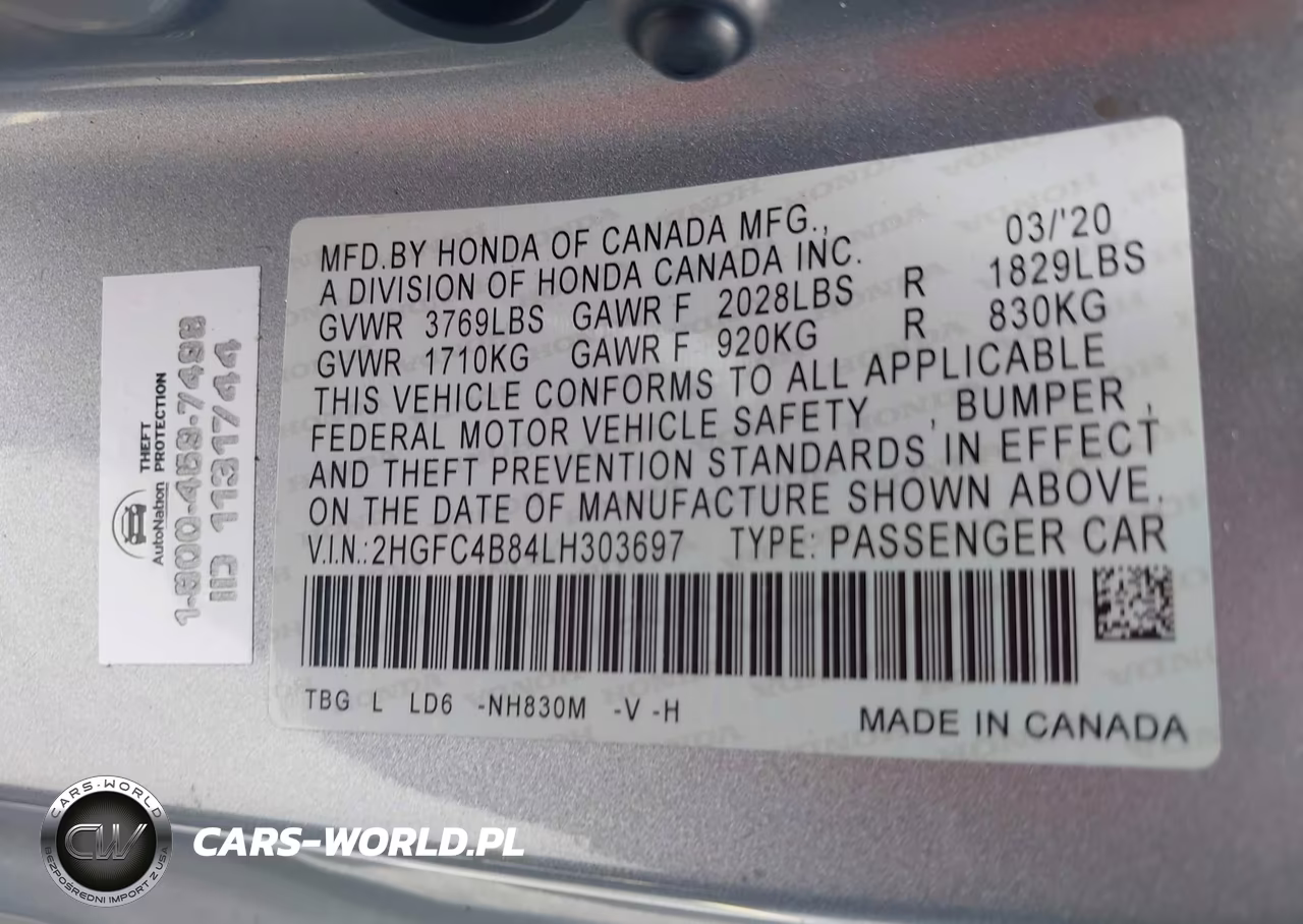 2020 Honda Civic Sport VIN:2HGFC4B84LH303697 - 9
