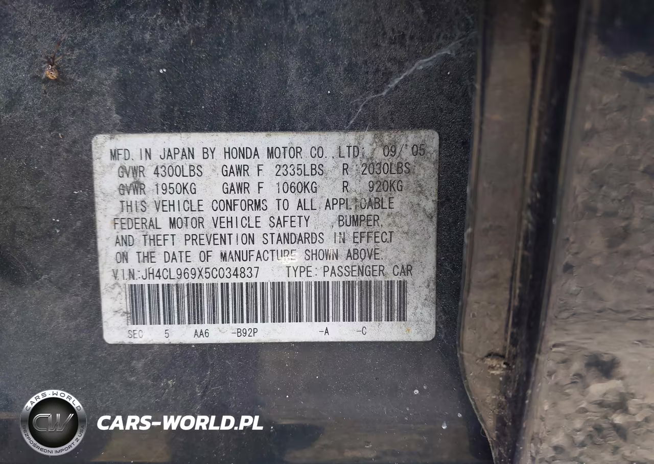 2005 Acura Tsx VIN:JH4CL969X5C034837 - 9