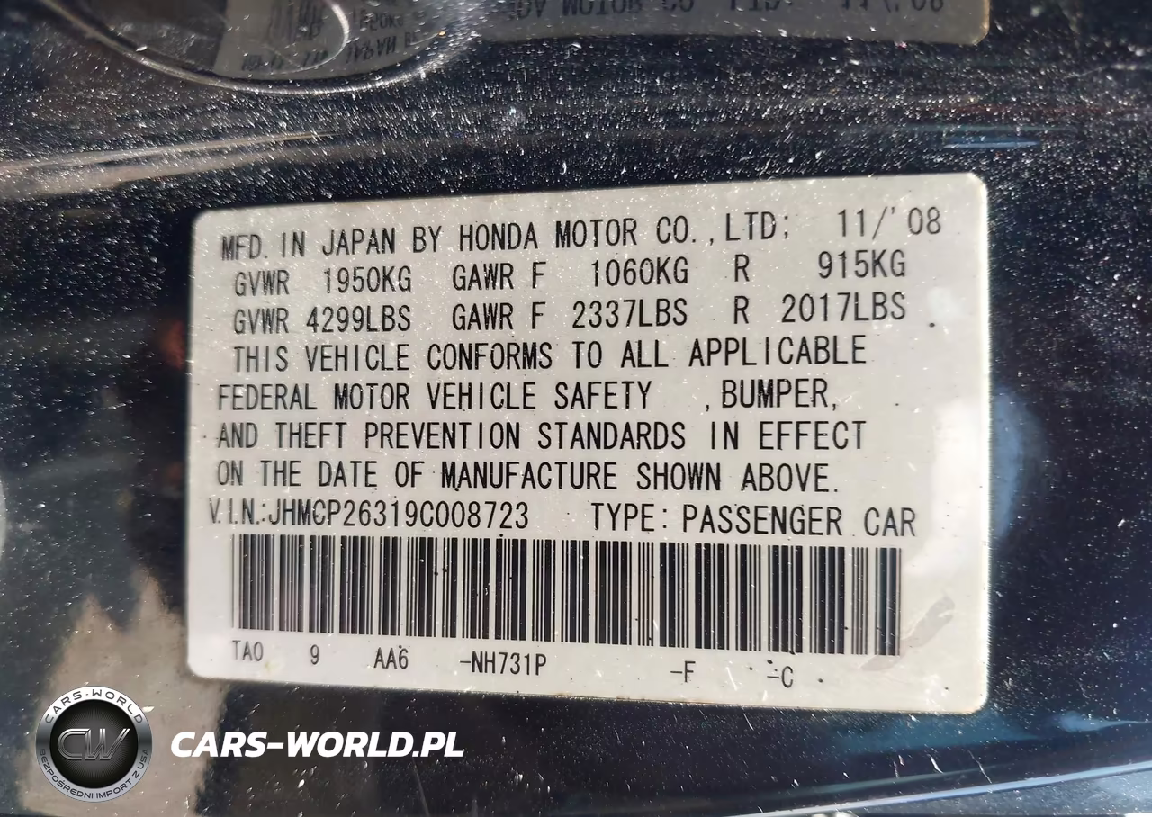 2009 Honda Accord 2.4 Lx VIN:JHMCP26319C008723 - 9