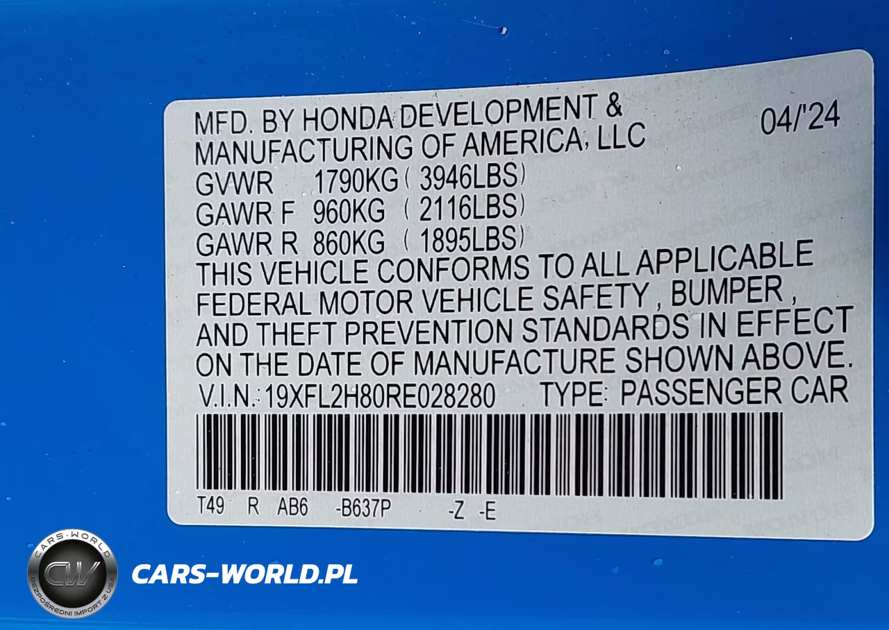 2024 Honda Civic Sport VIN:19XFL2H80RE028280 - 9