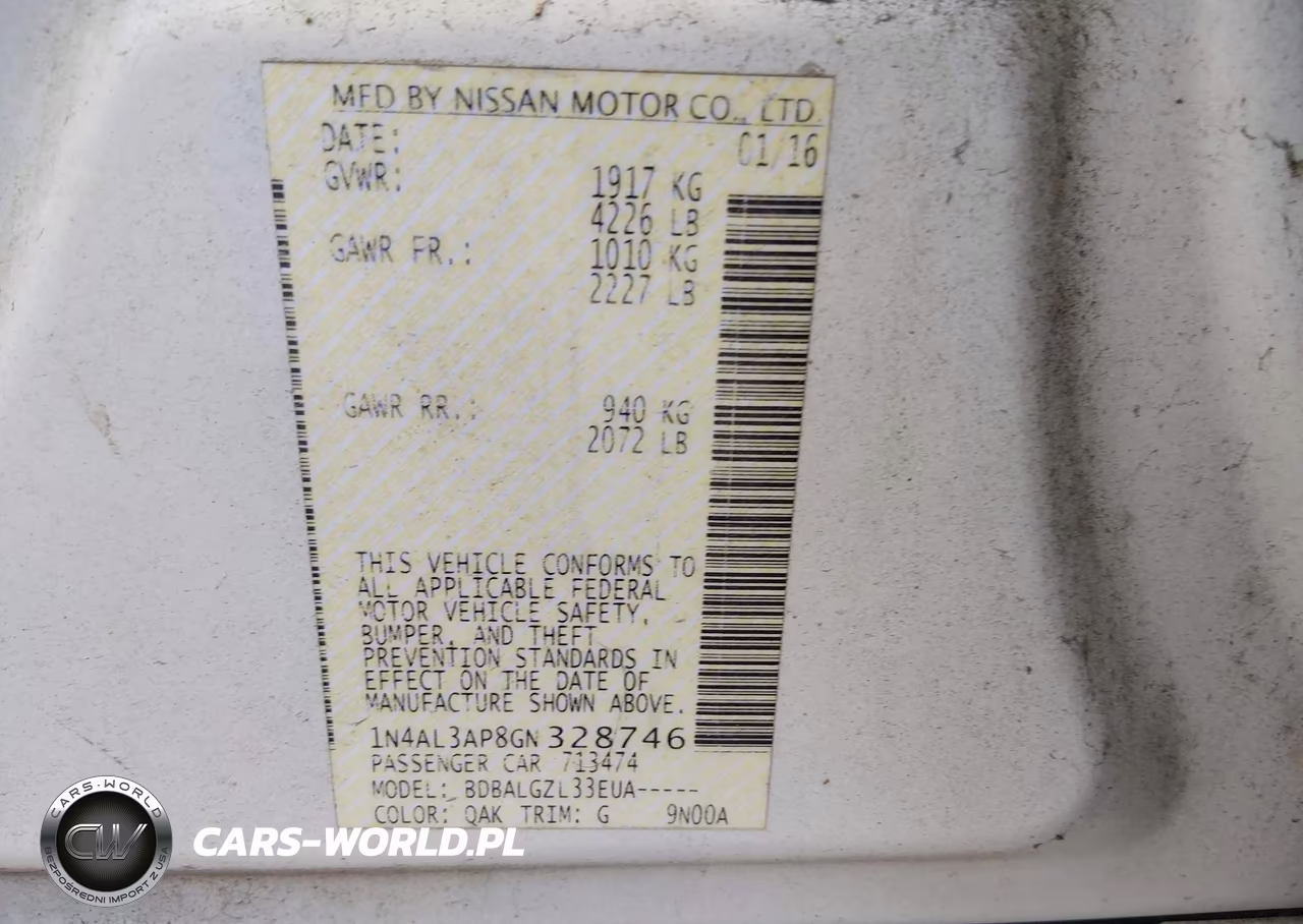 2016 Nissan Altima 2.5-2.5 S-2.5 Sl-2.5 Sr-2.5 Sv VIN:1N4AL3AP8GN328746 - 9
