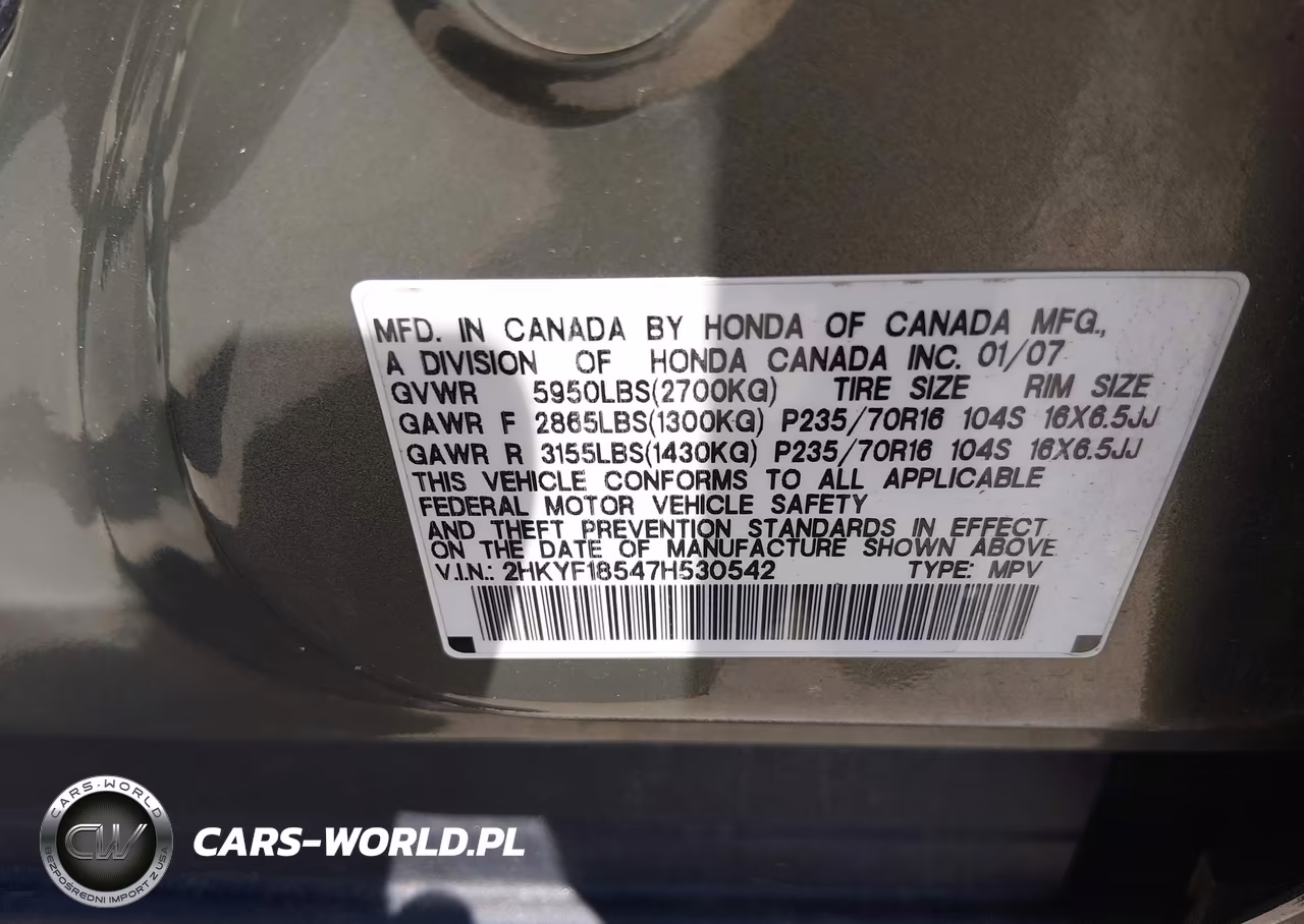 2007 Honda Pilot Ex-L VIN:2HKYF18547H530542 - 9