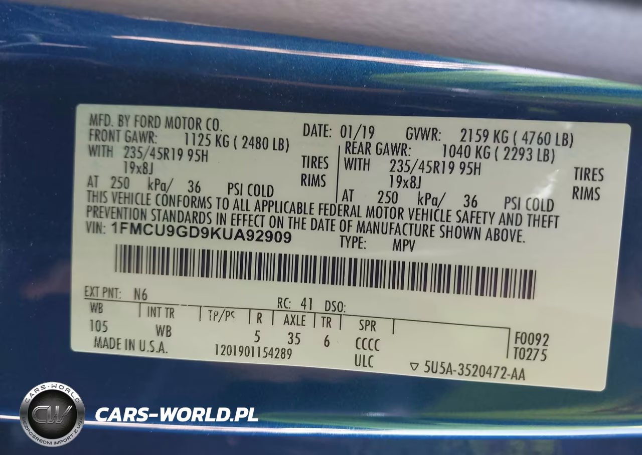 2019 Ford Escape Se VIN:1FMCU9GD9KUA92909 - 9
