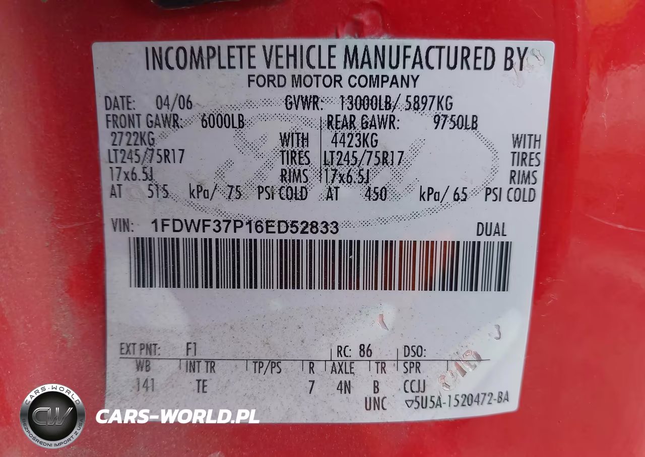 2006 Ford F-350 Chassis Xl-Xlt VIN:1FDWF37P16ED52833 - 8