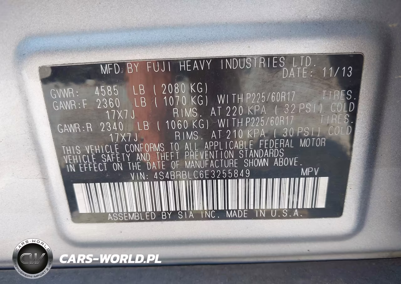 2014 Subaru Outback 2.5I Limited VIN:4S4BRBLC6E3255849 - 9