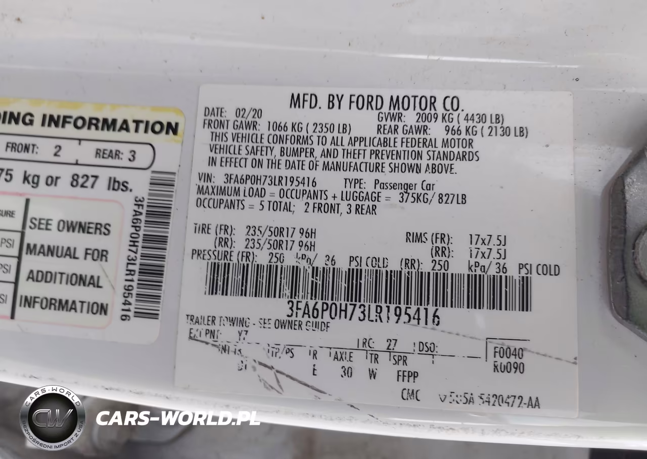 2020 Ford Fusion Se VIN:3FA6P0H73LR195416 - 9