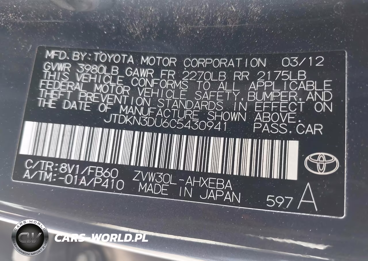 2012 Toyota Prius Two VIN:JTDKN3DU6C5430941 - 9
