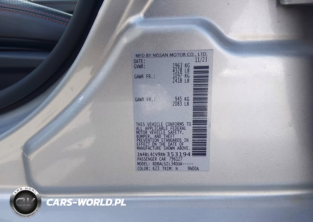2024 Nissan Altima Sr Fwd VIN:1N4BL4CV9RN353194 - 9