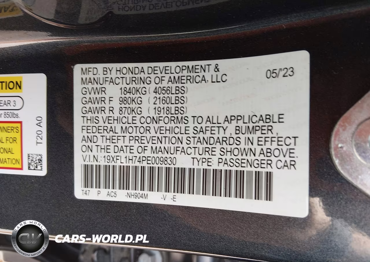 2023 Honda Civic Ex-L-Ex-L W-O Bsi VIN:19XFL1H74PE009830 - 9