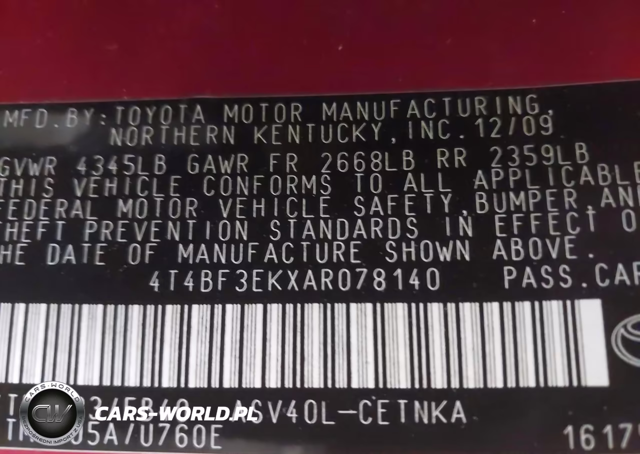 2010 Toyota Camry Le VIN:4T4BF3EKXAR078140 - 9