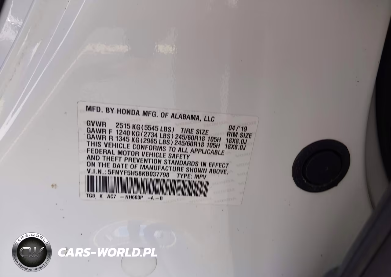 2019 Honda Pilot Ex-L VIN:5FNYF5H58KB037798 - 9