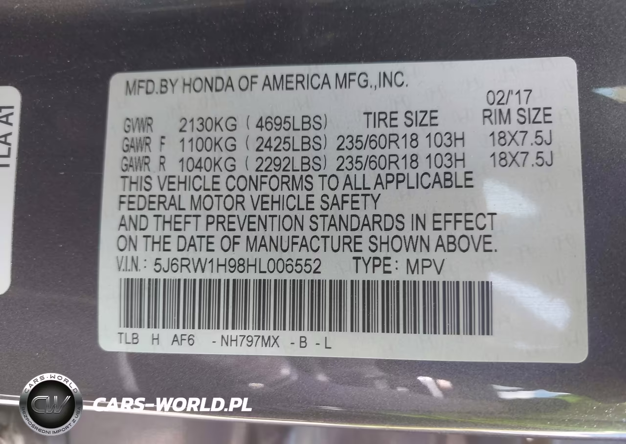 2017 Honda Cr-V Touring VIN:5J6RW1H98HL006552 - 9