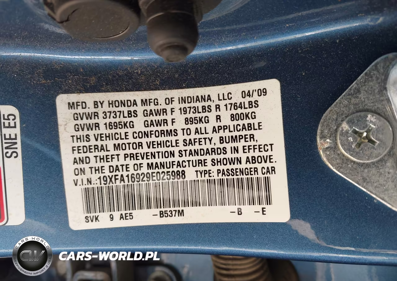 2009 Honda Civic Ex-L VIN:19XFA16929E025988 - 9