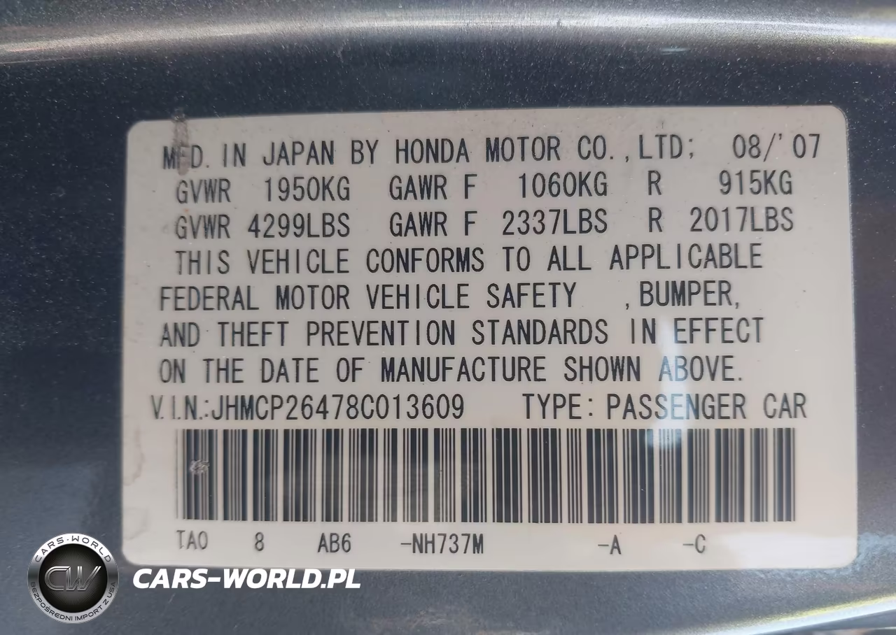 2008 Honda Accord 2.4 Lx-P VIN:JHMCP26478C013609 - 9