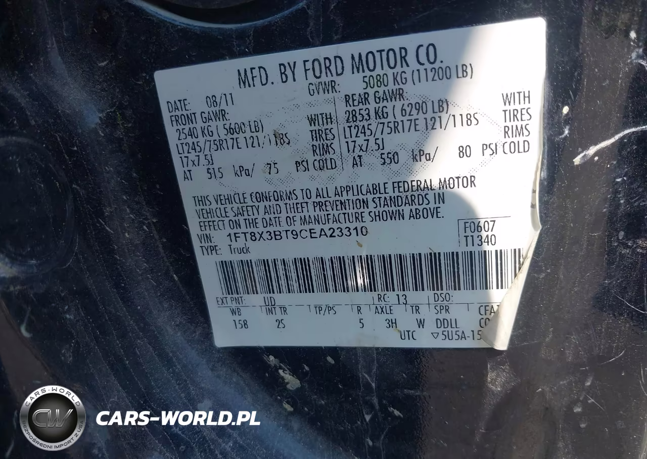 2012 Ford Super Duty F-350 Srw Lariat-Xl-Xlt VIN:1FT8X3BT9CEA23310 - 9