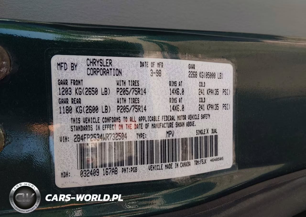 1998 Dodge Caravan VIN:2B4FP2534WR732504 - 9