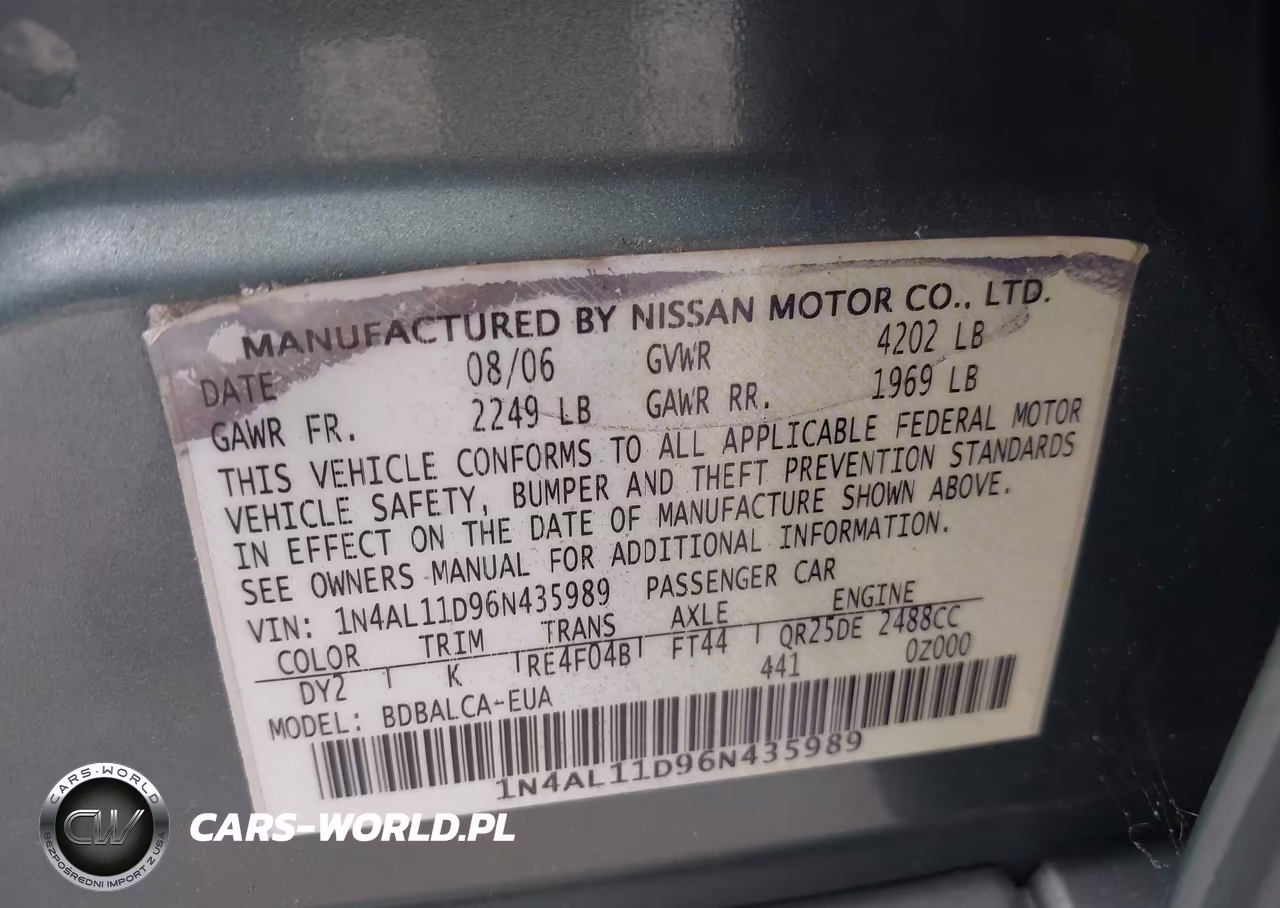2006 Nissan Altima 2.5 S VIN:1N4AL11D96N435989 - 9