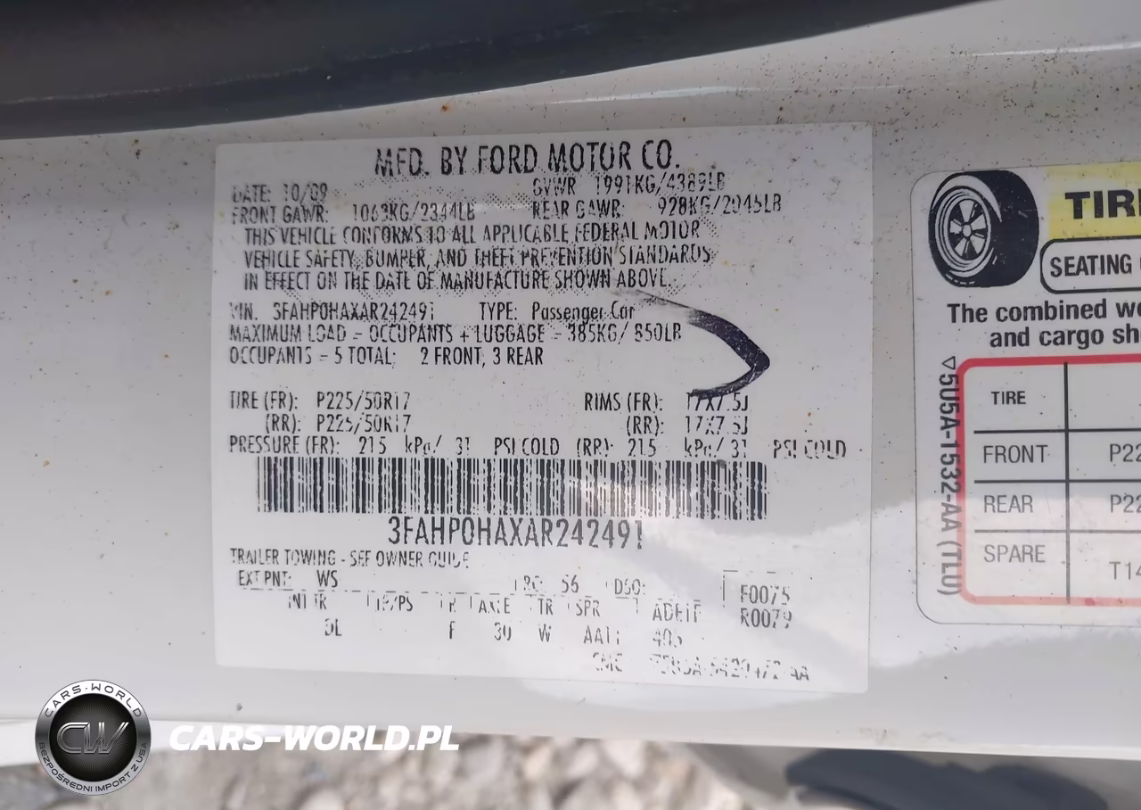 2010 Ford Fusion Se VIN:3FAHP0HAXAR242491 - 9