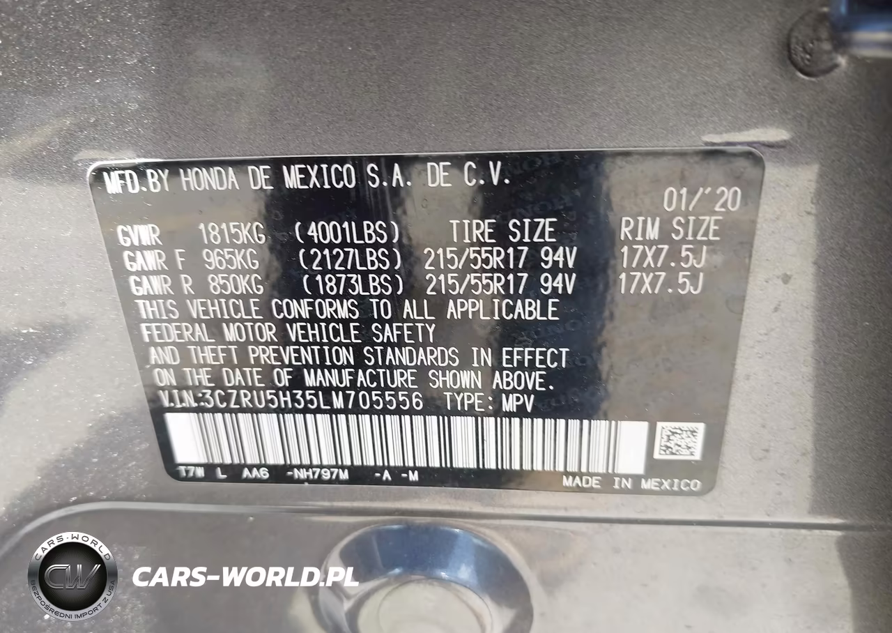 2020 Honda Hr-V 2Wd Lx VIN:3CZRU5H35LM705556 - 9