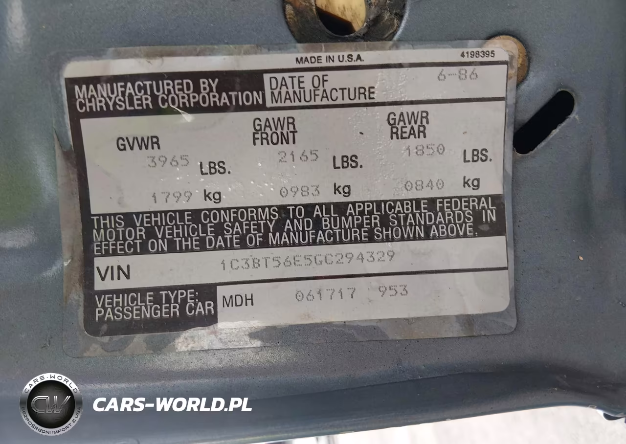 1986 Chrysler New Yorker VIN:1C3BT56E5GC294329 - 9