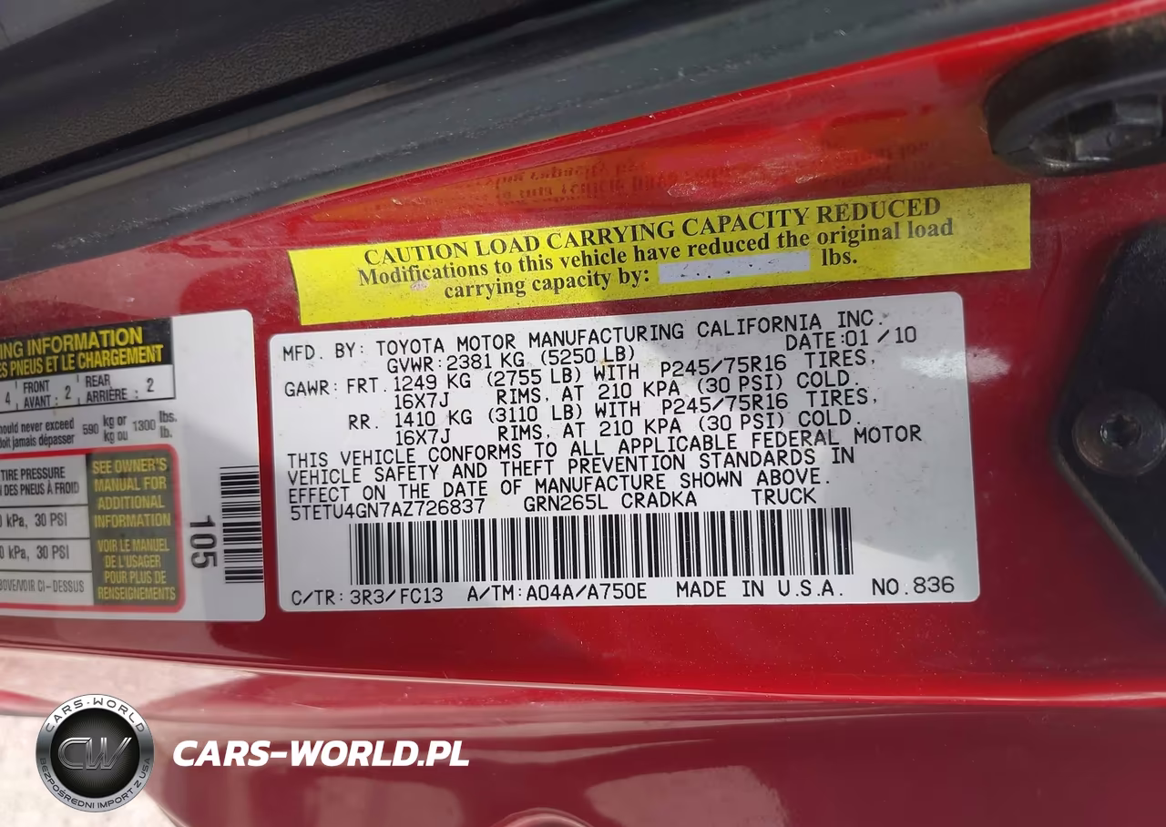 2010 Toyota Tacoma Prerunner V6 VIN:5TETU4GN7AZ726837 - 9