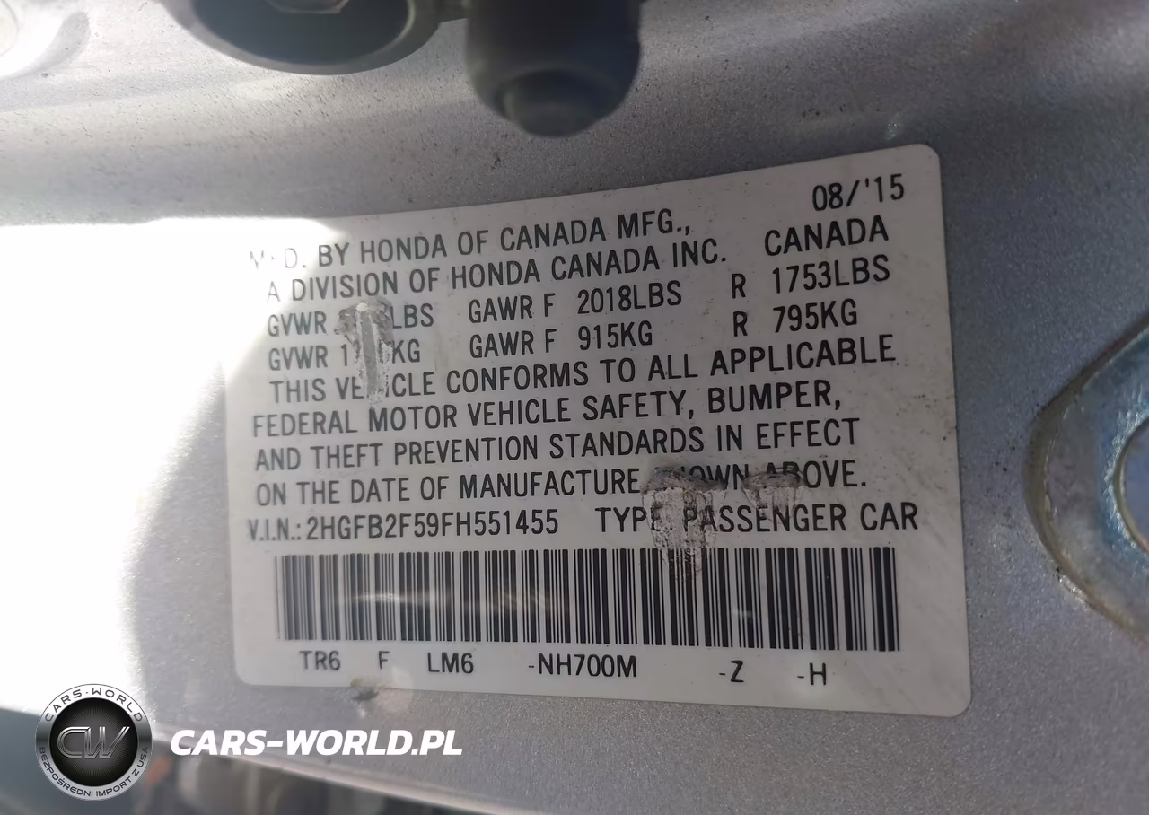 2015 Honda Civic Lx VIN:2HGFB2F59FH551455 - 9