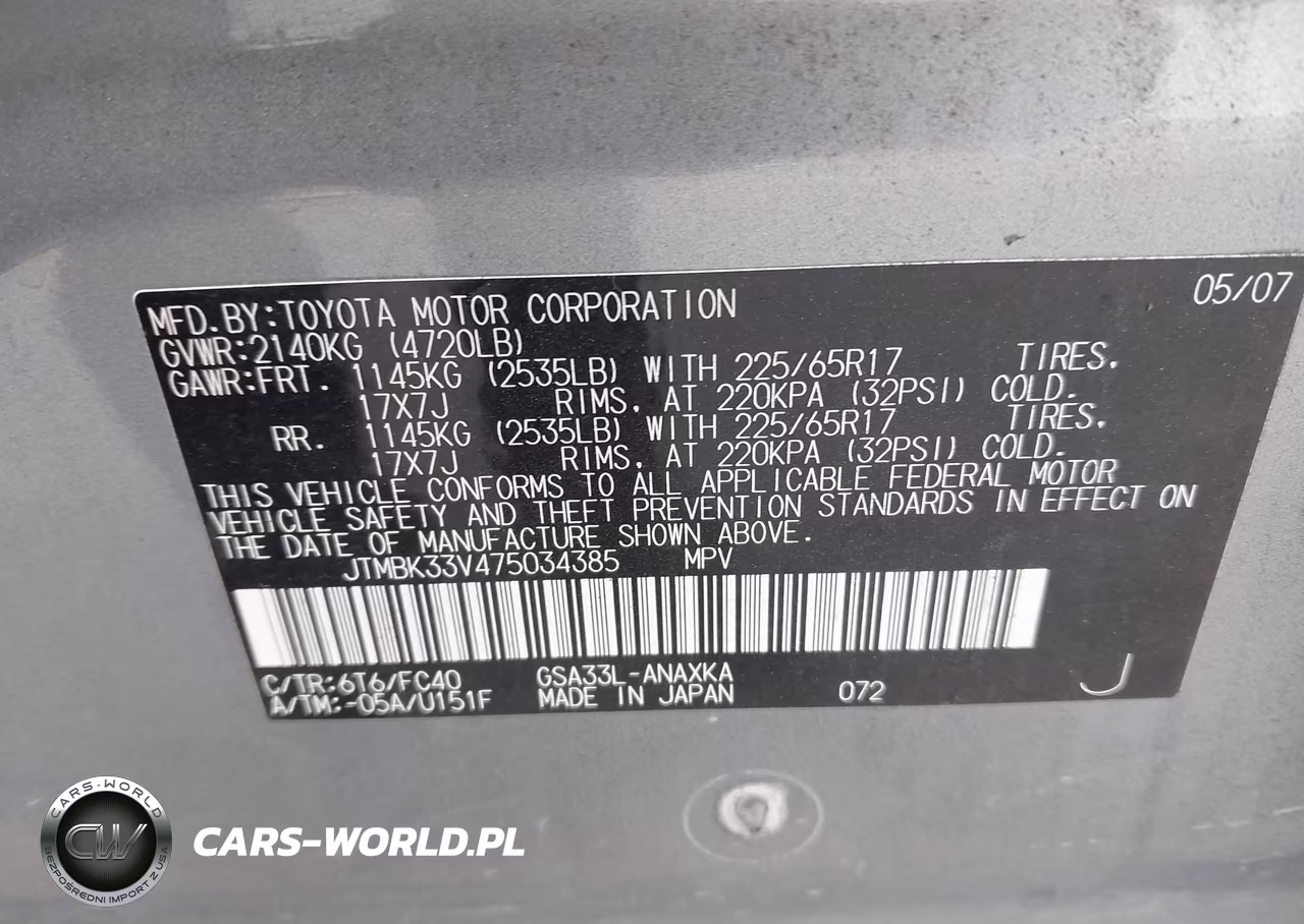 2007 Toyota Rav4 Base V6 (A5) VIN:JTMBK33V475034385 - 9