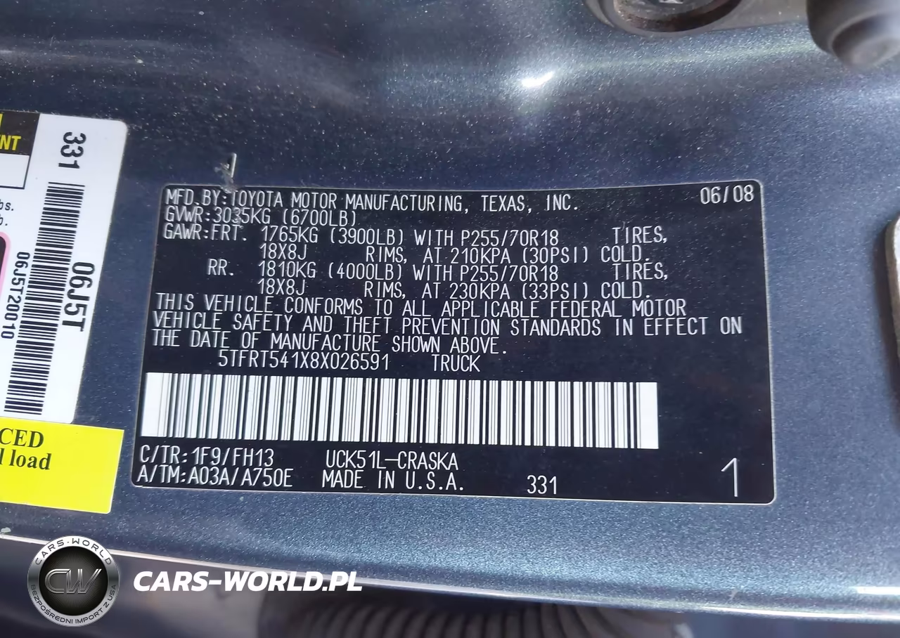 2008 Toyota Tundra Base 4.7L V8 VIN:5TFRT541X8X026591 - 9