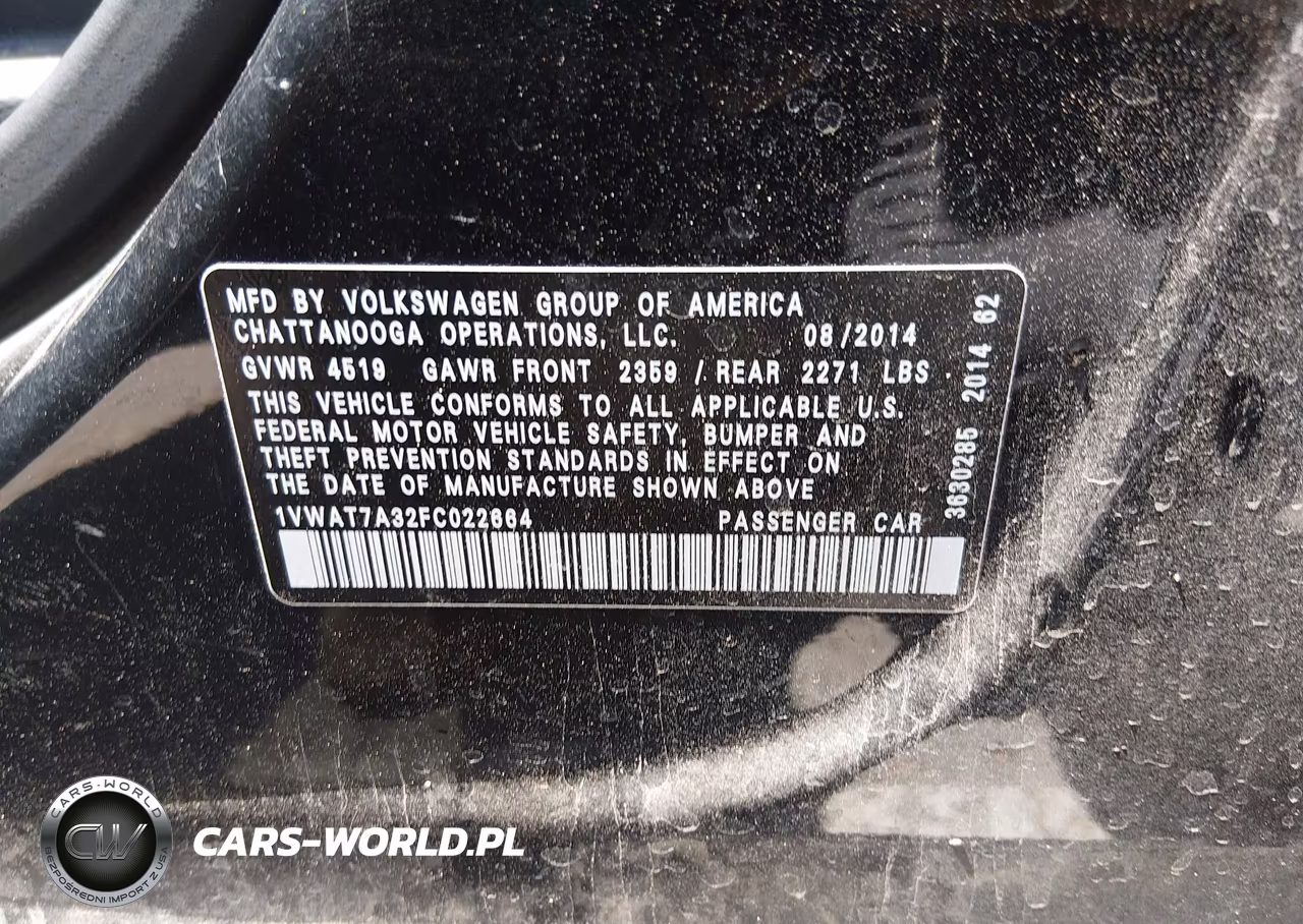 2015 Volkswagen Passat 1.8T S VIN:1VWAT7A32FC022664 - 9