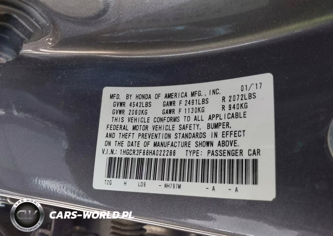2017 Honda Accord Ex-L V6 VIN:1HGCR3F88HA022286 - 9