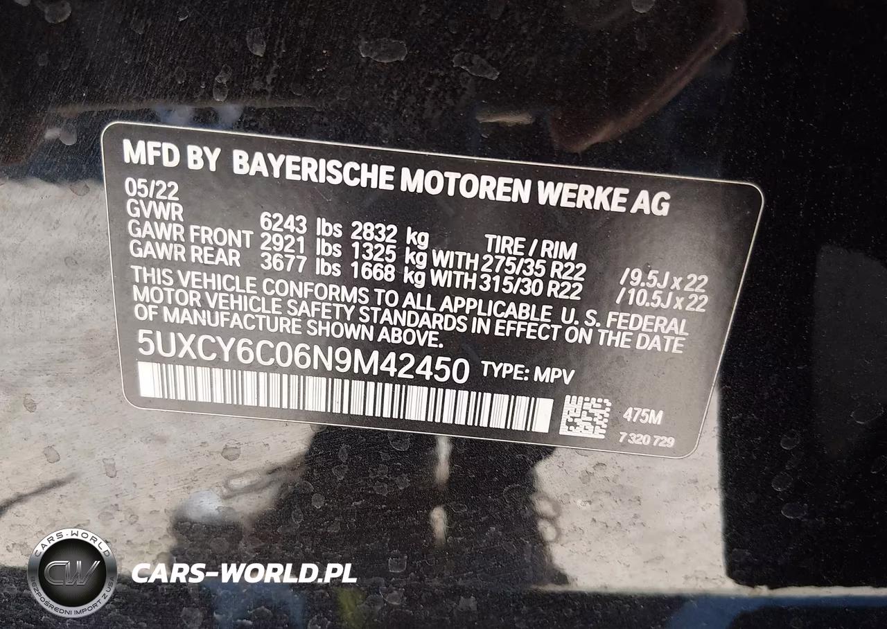 2022 BMW X6 xDrive40I VIN:5UXCY6C06N9M42450 - 9