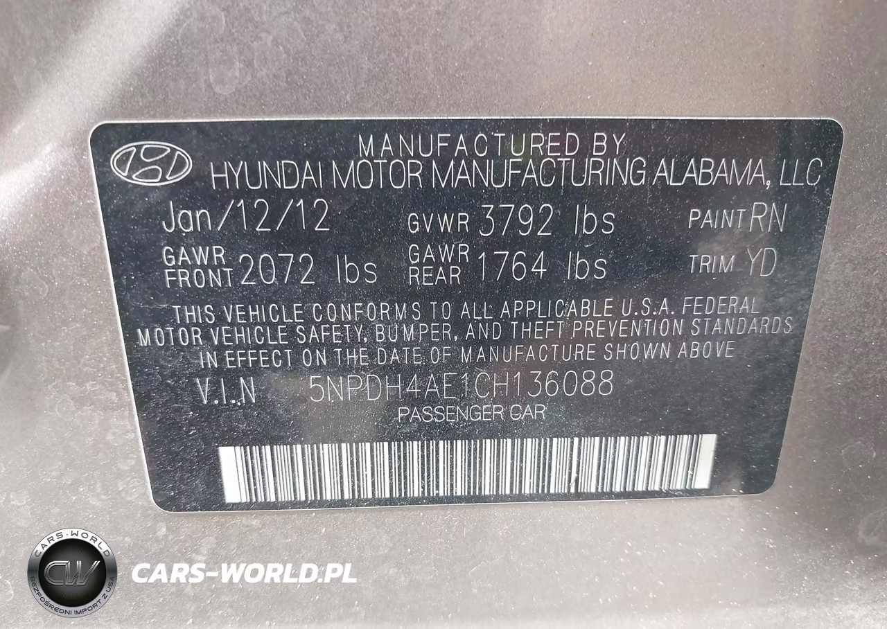2012 Hyundai Elantra Gls VIN:5NPDH4AE1CH136088 - 9