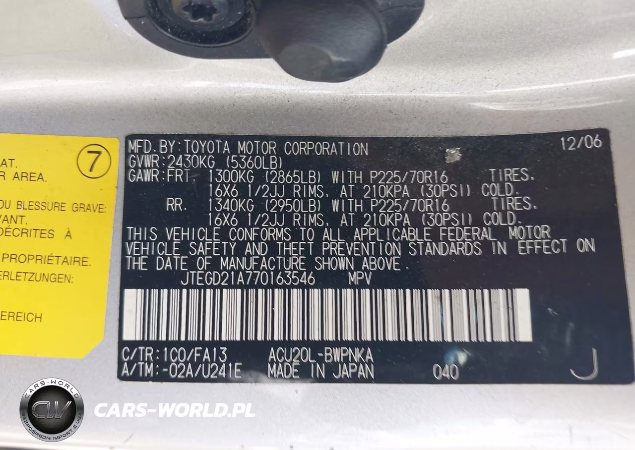 2007 Toyota Highlander VIN:JTEGD21A770163546 - 9