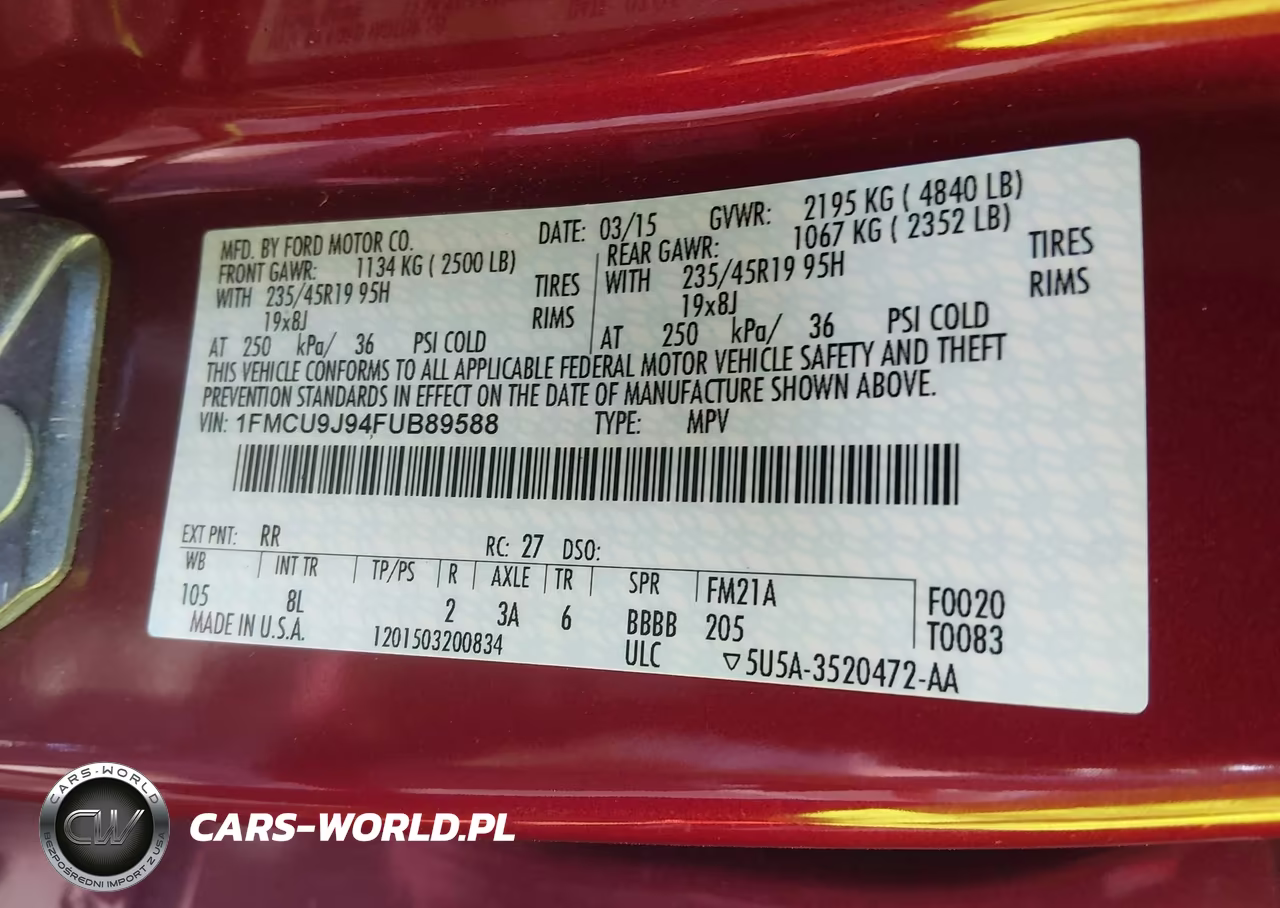 2015 Ford Escape Titanium VIN:1FMCU9J94FUB89588 - 9