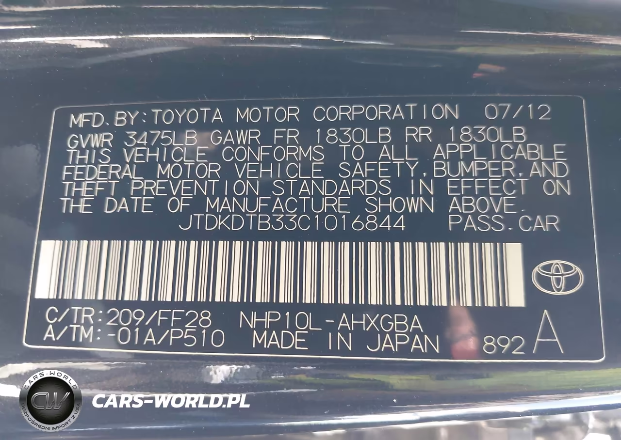2012 Toyota Prius C Three VIN:JTDKDTB33C1016844 - 9