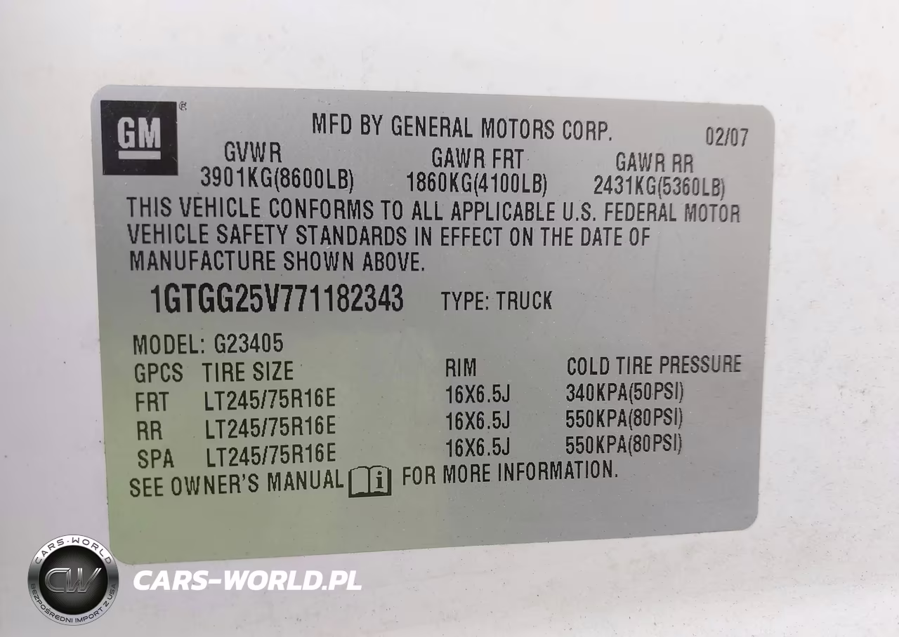 2007 GMC Savana Work Van VIN:1GTGG25V771182343 - 9