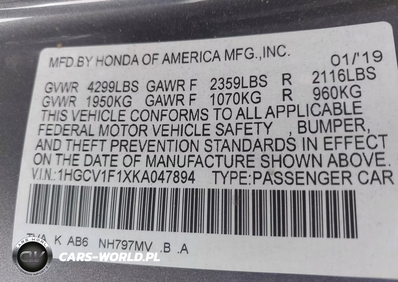 2019 Honda Accord Lx VIN:1HGCV1F1XKA047894 - 9