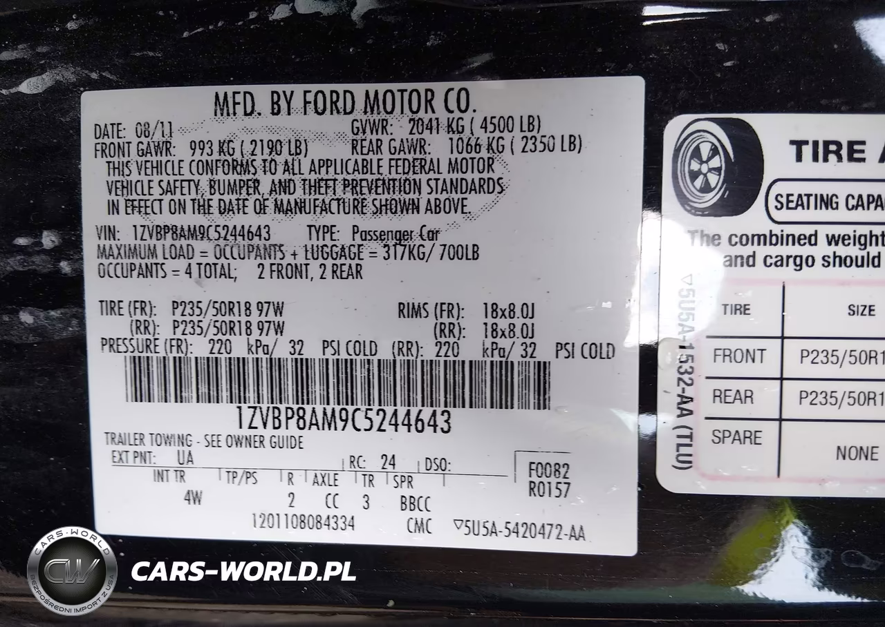 2012 Ford Mustang V6 Premium VIN:1ZVBP8AM9C5244643 - 9