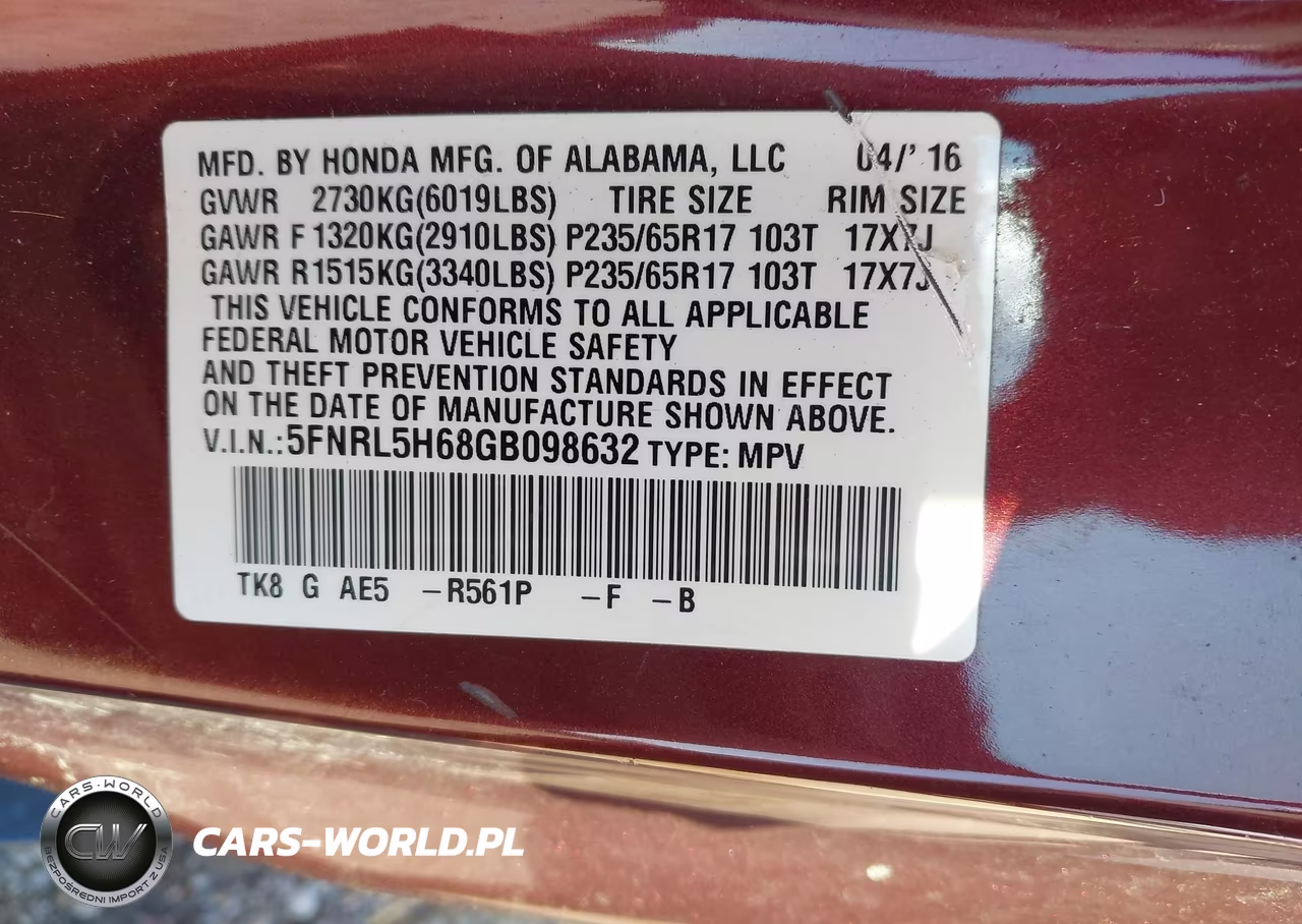 2016 Honda Odyssey Ex-L VIN:5FNRL5H68GB098632 - 9