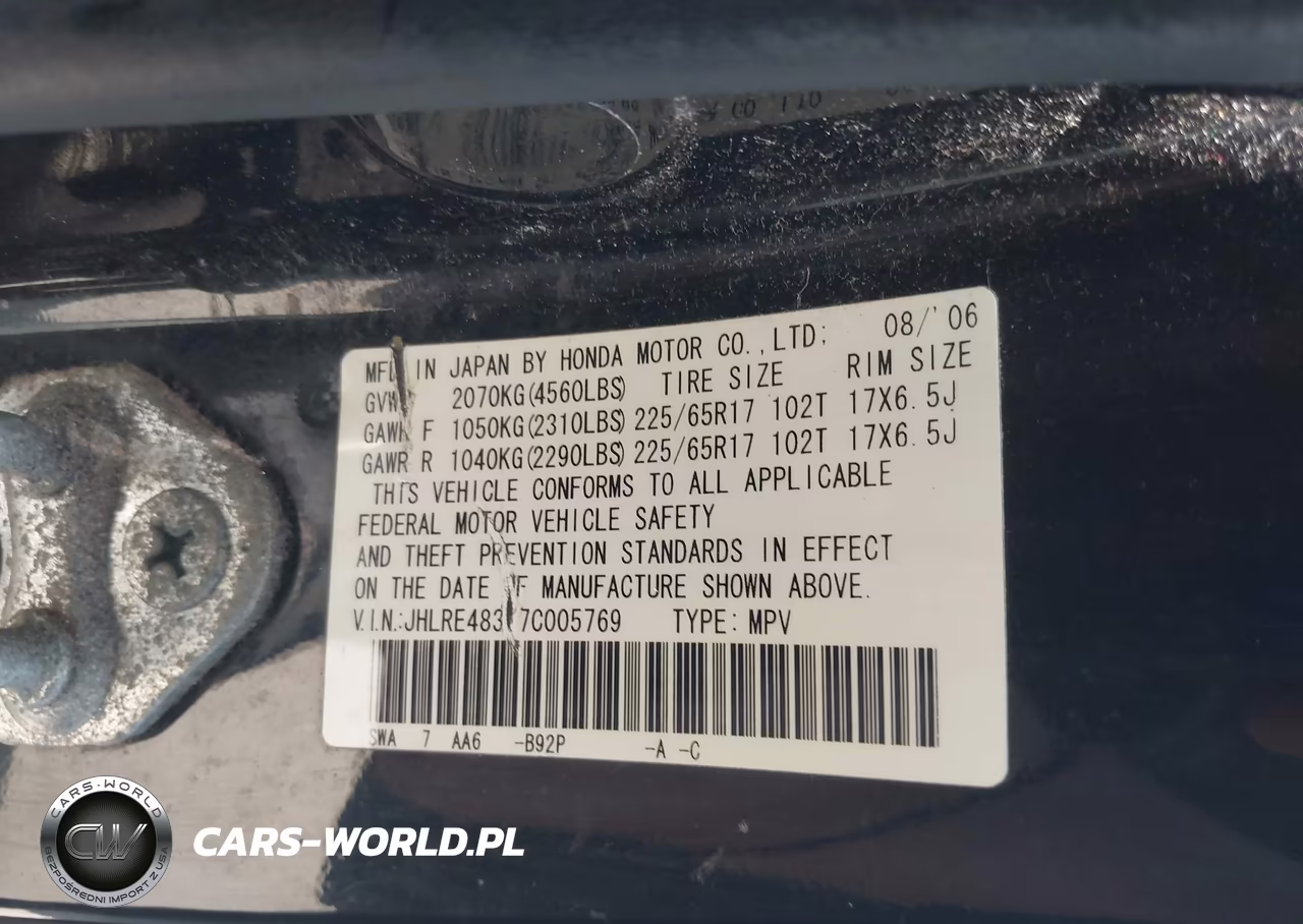 2007 Honda Cr-V Lx VIN:JHLRE48377C005769 - 9