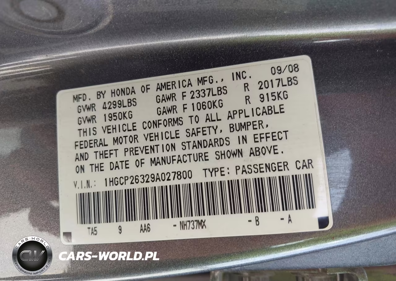 2009 Honda Accord 2.4 Lx VIN:1HGCP26329A027800 - 9