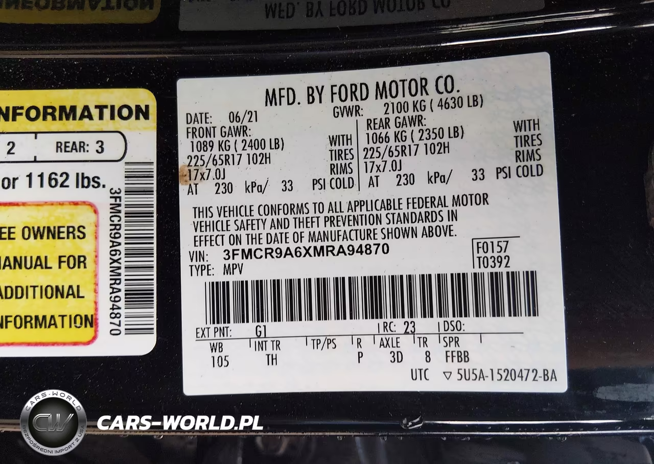 2021 Ford Bronco Sport VIN:3FMCR9A6XMRA94870 - 9