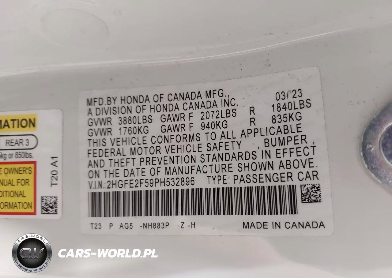 2023 Honda Civic Sport VIN:2HGFE2F59PH532896 - 9