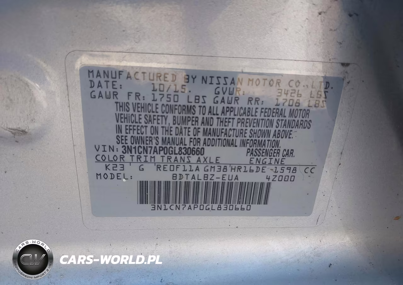 2016 Nissan Versa 1.6 S-1.6 S+-1.6 Sl-1.6 Sv VIN:3N1CN7AP0GL830660 - 9