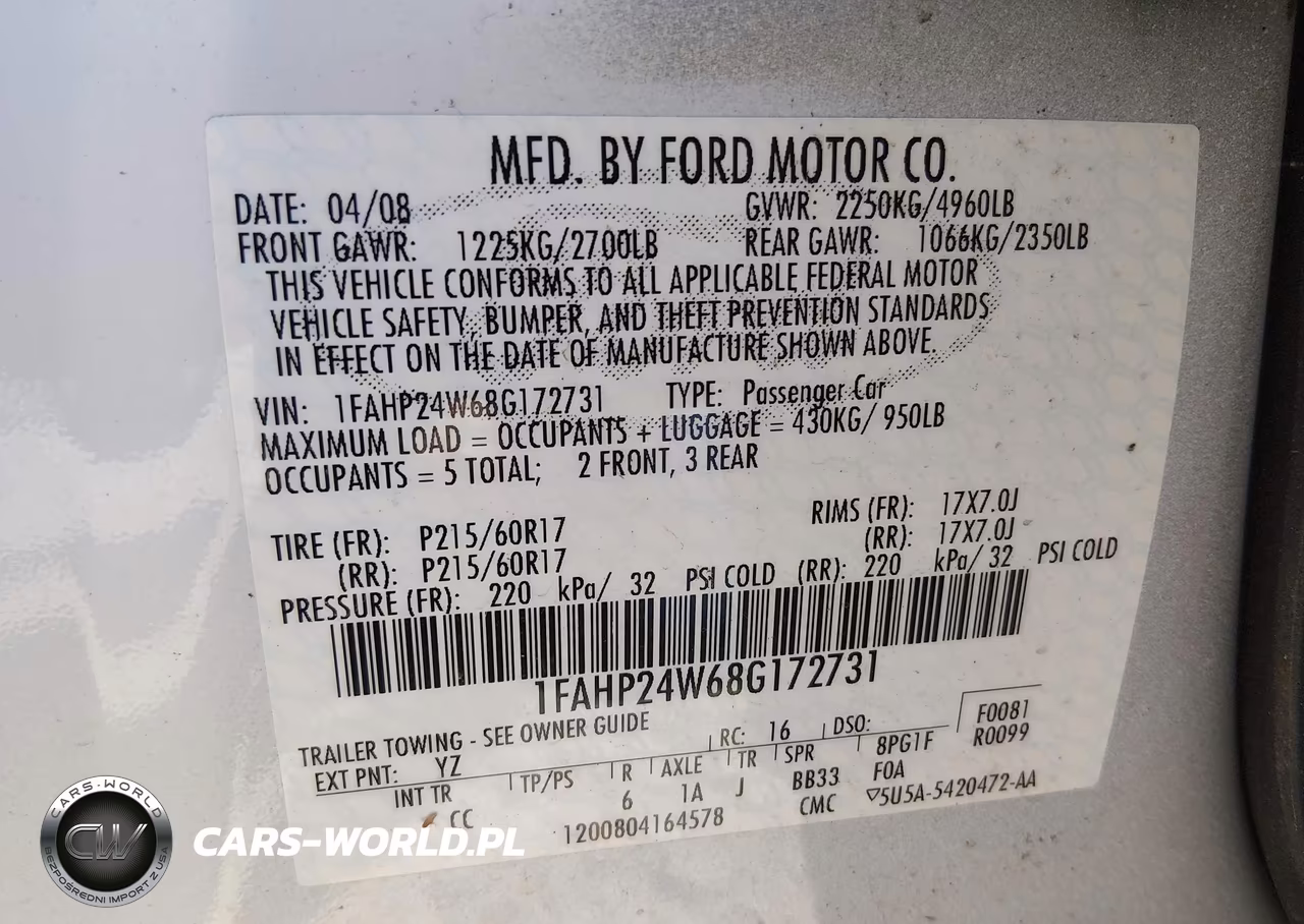 2008 Ford Taurus Sel VIN:1FAHP24W68G172731 - 9