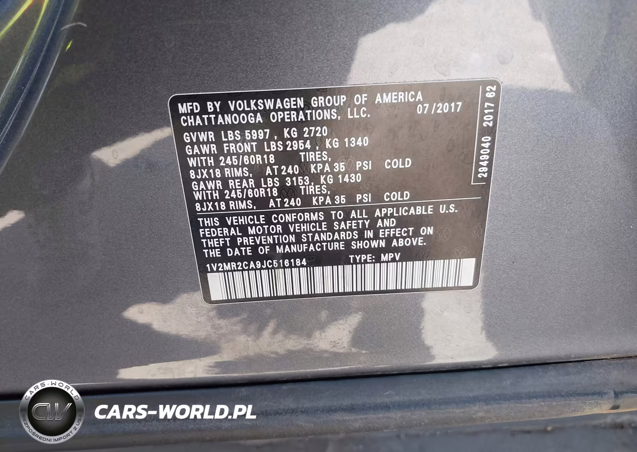 2018 Volkswagen Atlas 3.6L V6 Sel VIN:1V2MR2CA9JC516184 - 9